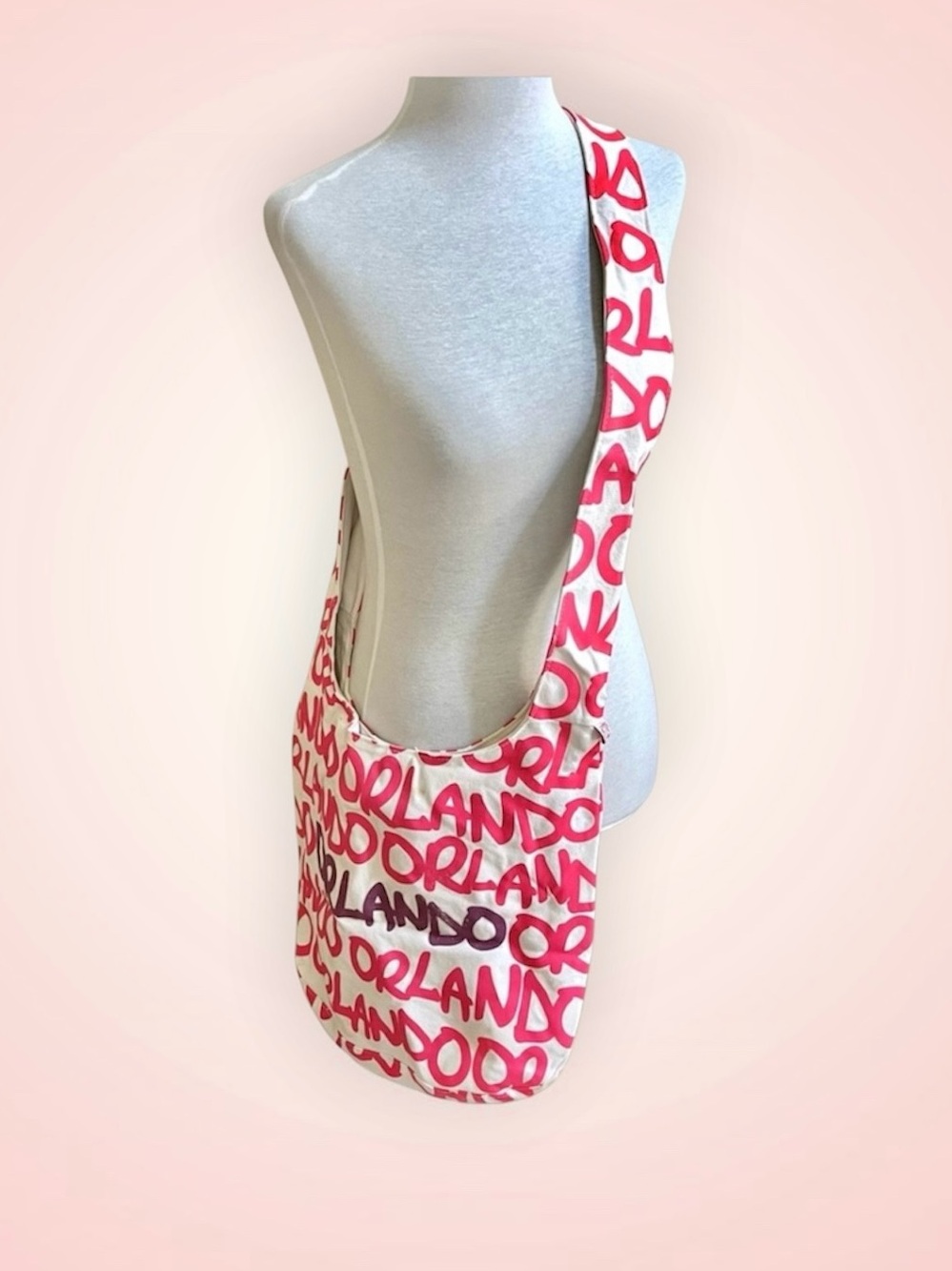 Robin Ruth Orlando Canvas Hobo Bag Crossbody Hot Pink White Fully Lined
